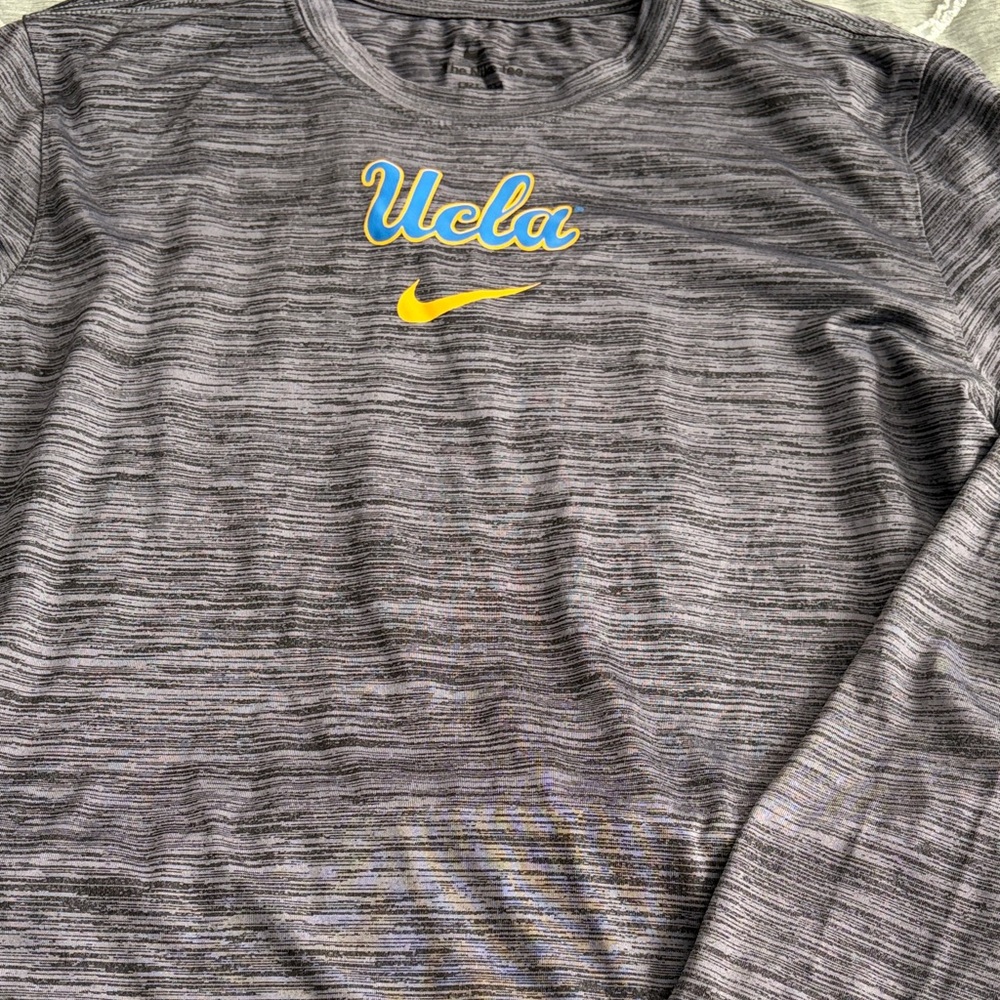 Nike Gray Heather UCLA Long Sleeve Shirt with Yellow Swoosh